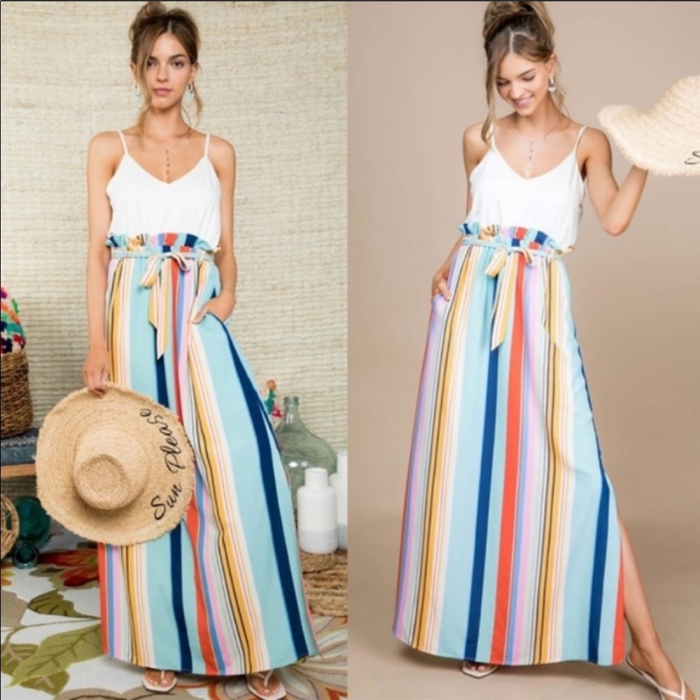 Rainbow multi-stripe maxi dress